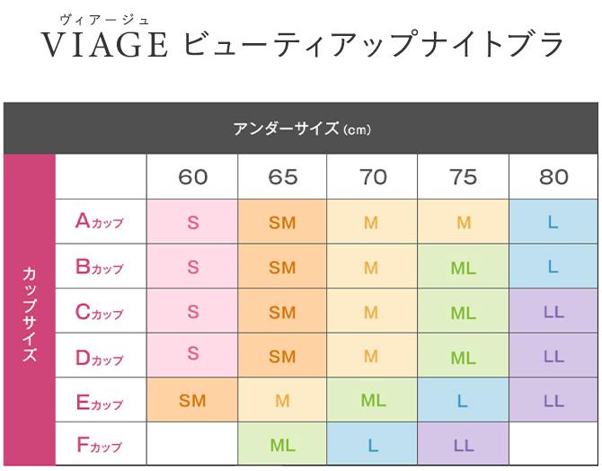 ヴィアージュビューティーアップナイトブラ サイズ早見表